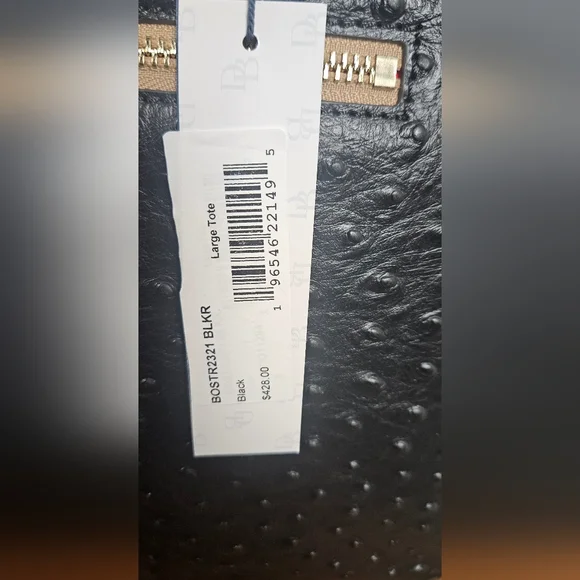 NWT Dooney & Bourke Large Ostrich Embossed Italian Leather Tote: Black & Tan